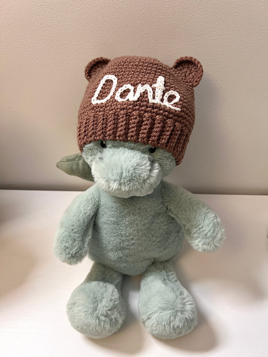 Handgjord Barnmössa med Eget Namn - Brun